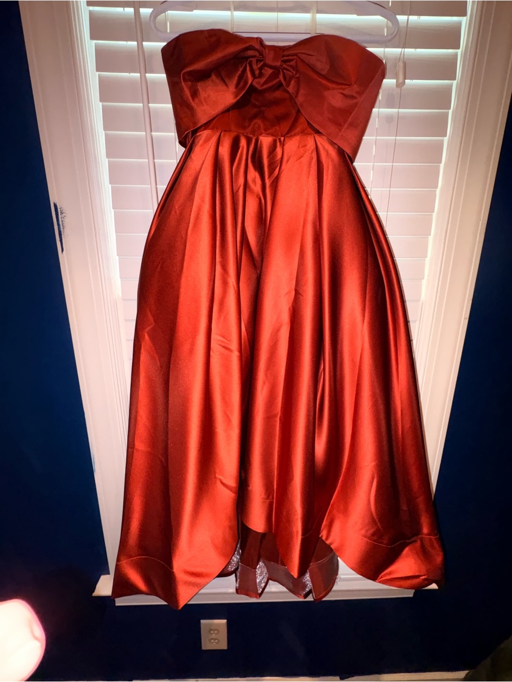 Girls Strapless Satin Bow Elegant Dress - burnt orange